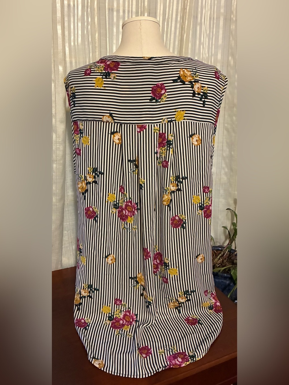 torrid Black and White Striped Top with Floral Accents - Picture 2 of 3